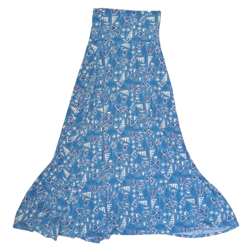 LuLaRoe Blue and White Geometric Patter Maxi Skirt